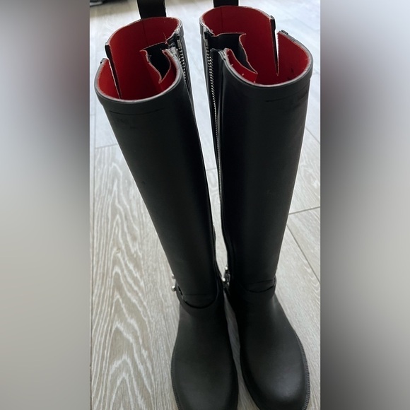 Women’s Rag & Bone Black Rubber MOTO Rain Boots, Side Zip, Ankle Strap, Size 35 - Picture 2 of 11